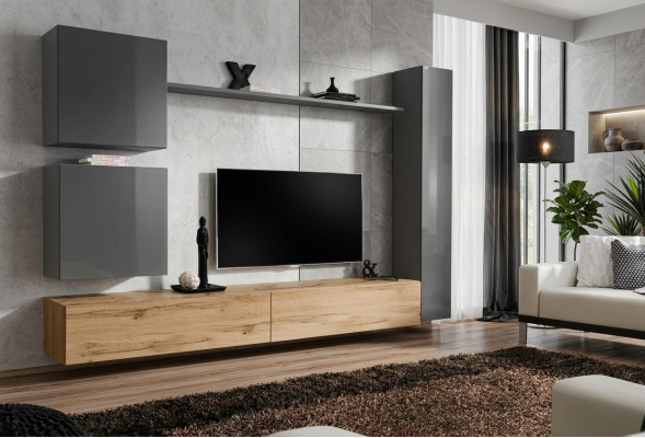 Wandschaf Wohnwand Komplett Set 6-delig Modern Miwwelen Sideboard TV-Stänner