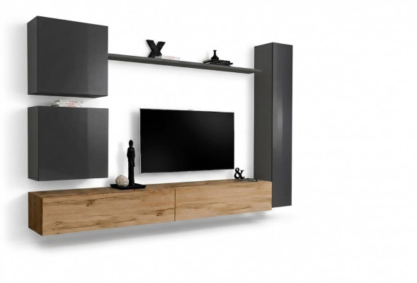 Wandschaf Wohnwand Komplett Set 6-delig Modern Miwwelen Sideboard TV-Stänner