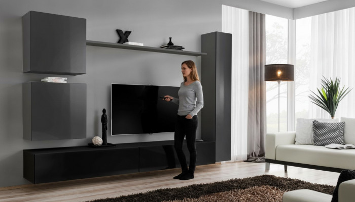 Wunnzëmmer RTV Schaf Wunnmauer Regal Luxus Mauerschaf TV Säitendësch Set 6 Deeler.