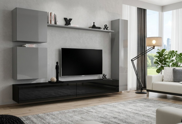 Wunnzëmmer RTV Schaf Wunnmauer Regal Luxus Mauerschaf TV Säitendësch Set 6 Deeler.