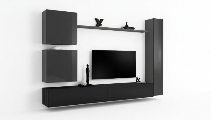 Wunnzëmmer RTV Schaf Wunnmauer Regal Luxus Mauerschaf TV Säitendësch Set 6 Deeler.