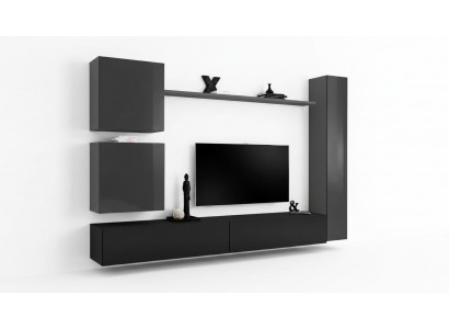 Wunnzëmmer RTV Schaf Wunnmauer Regal Luxus Mauerschaf TV Säitendësch Set 6 Deeler.