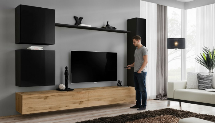Wunnzëmmer Luxus Ariichtung Wunnwand Schwaarz Wandkabinett Holzmöbel Stil Design