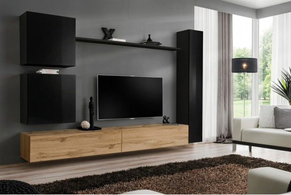 Wunnzëmmer Luxus Ariichtung Wunnwand Schwaarz Wandkabinett Holzmöbel Stil Design