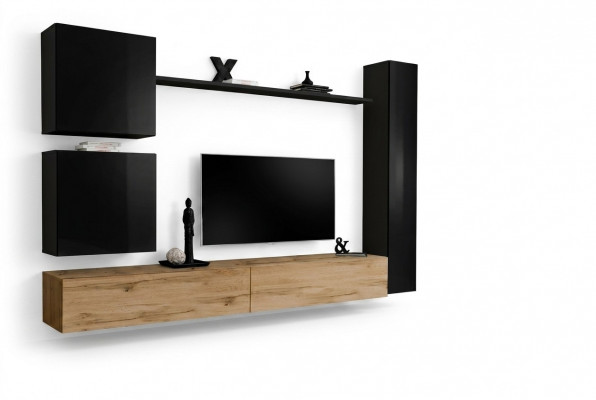 Wunnzëmmer Luxus Ariichtung Wunnwand Schwaarz Wandkabinett Holzmöbel Stil Design