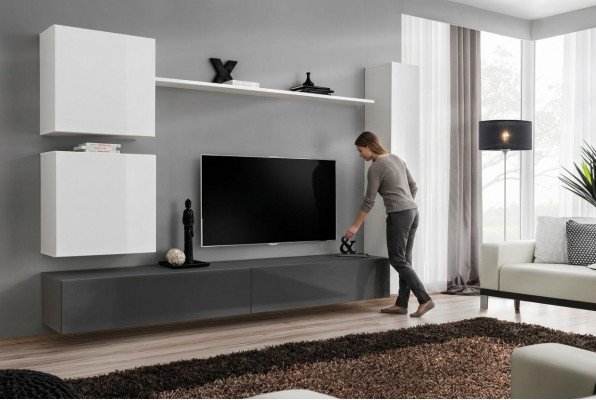 Wunnwand Schief Stil Modern Ariichtung Designer Wäiss Regal TV Säitendësch