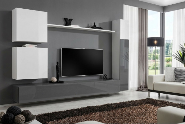 Wunnwand Schief Stil Modern Ariichtung Designer Wäiss Regal TV Säitendësch