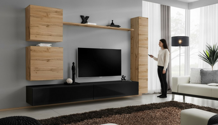 Braune Wandkast Holzmiwwelen Designer Wand Regal Sideboard TV-Ständer Set