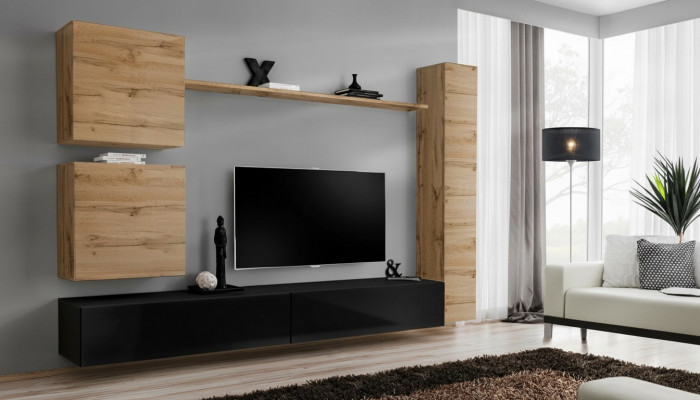 Braune Wandkast Holzmiwwelen Designer Wand Regal Sideboard TV-Ständer Set