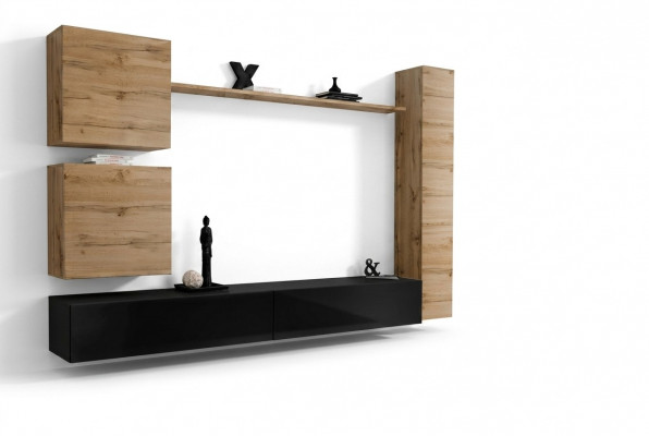 Braune Wandkast Holzmiwwelen Designer Wand Regal Sideboard TV-Ständer Set