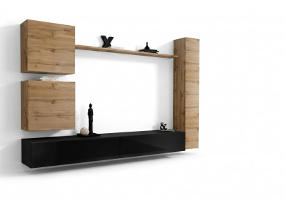 Braune Wandkast Holzmiwwelen Designer Wand Regal Sideboard TV-Ständer Set