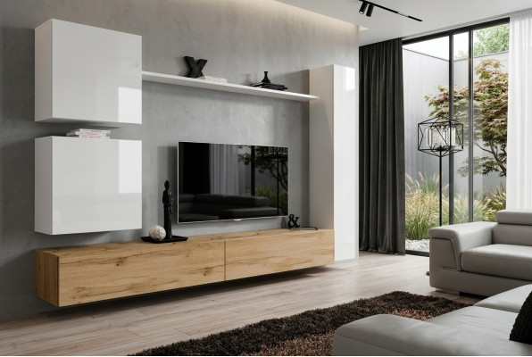 Wäiss Komplett Set Wunnzëmmerméibel Wunnwand Regal Luxus Wandschaf Neit
