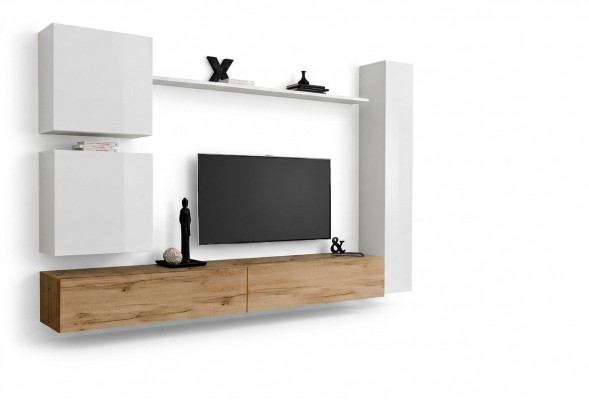 Wäiss Komplett Set Wunnzëmmerméibel Wunnwand Regal Luxus Wandschaf Neit