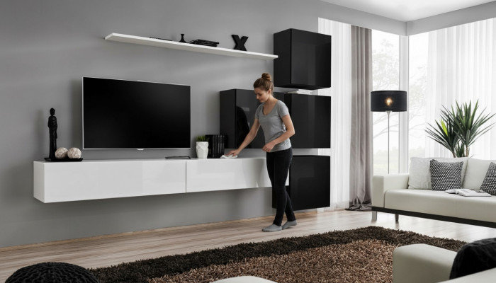 Modern Miwwelwand Wand Regal Wandschaf Wäiss Luxus Ariichtung Designer Komplett
