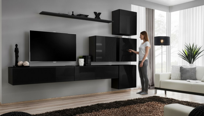 Wunnzëmmer Set Wandregal Sideboard Wunnwänn Wandsschaf Komplett 7 Deeler. Nei.