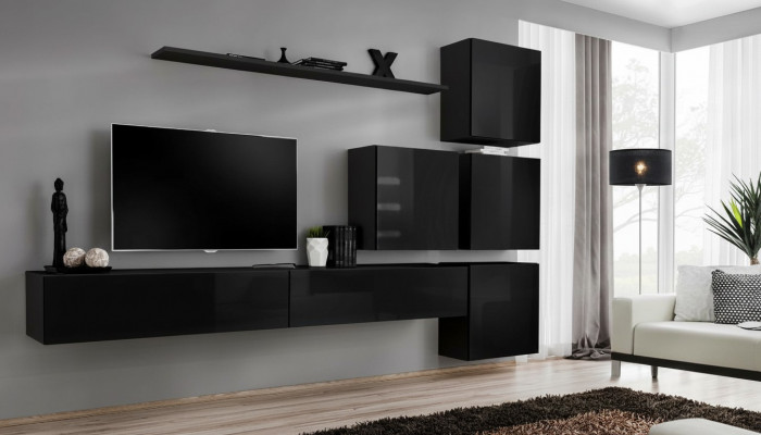 Wunnzëmmer Set Wandregal Sideboard Wunnwänn Wandsschaf Komplett 7 Deeler. Nei.