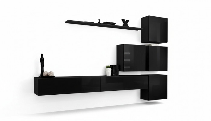 Wunnzëmmer Set Wandregal Sideboard Wunnwänn Wandsschaf Komplett 7 Deeler. Nei.