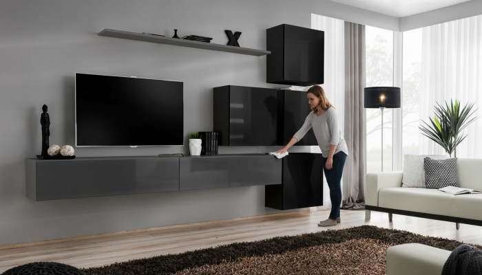 Wunnwand Set 7 Deeler Ariichtung Luxus TV-Stänner Modern Wunnzëmmer Regal Design