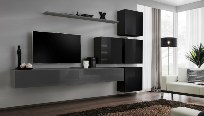 Wunnwand Set 7 Deeler Ariichtung Luxus TV-Stänner Modern Wunnzëmmer Regal Design