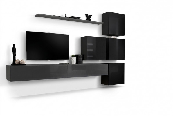 Wunnwand Set 7 Deeler Ariichtung Luxus TV-Stänner Modern Wunnzëmmer Regal Design