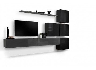 Wunnwand Set 7 Deeler Ariichtung Luxus TV-Stänner Modern Wunnzëmmer Regal Design