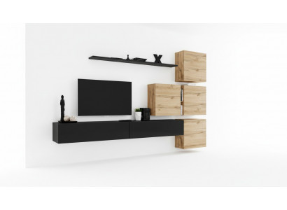 Set 7tlg. Wunnwand Wunnzëmmer TV-Stänner Holz Luxus Garnitur Grupp Wandkapp.