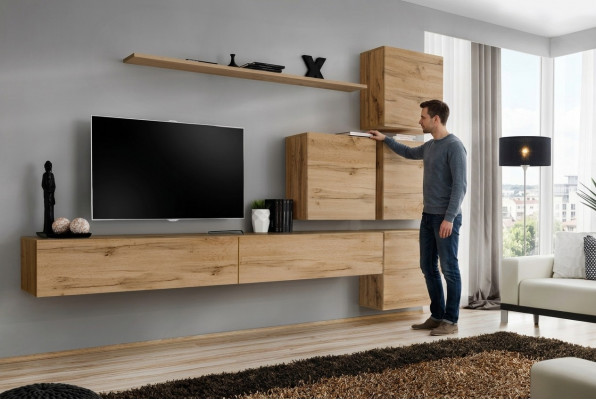 Garnitur Braun Set 7tlg TV-Ständer Komplett Wunnwand Wand Regal Modernen Design