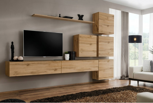 Garnitur Braun Set 7tlg TV-Ständer Komplett Wunnwand Wand Regal Modernen Design