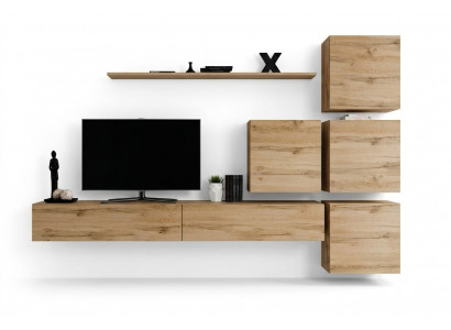 Garnitur Braun Set 7tlg TV-Ständer Komplett Wunnwand Wand Regal Modernen Design