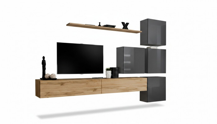 Luxus Holz Garnitur TV-Ständer Holz Wunnzëmmer Wunnwand Wand Regal Design