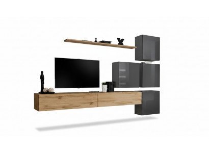Luxus Holz Garnitur TV-Ständer Holz Wunnzëmmer Wunnwand Wand Regal Design