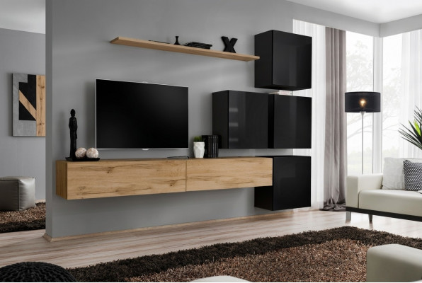 Holzmöbel Wunnwand TV-Stänner Wand Regal Komplett Luxus Garnitur Set