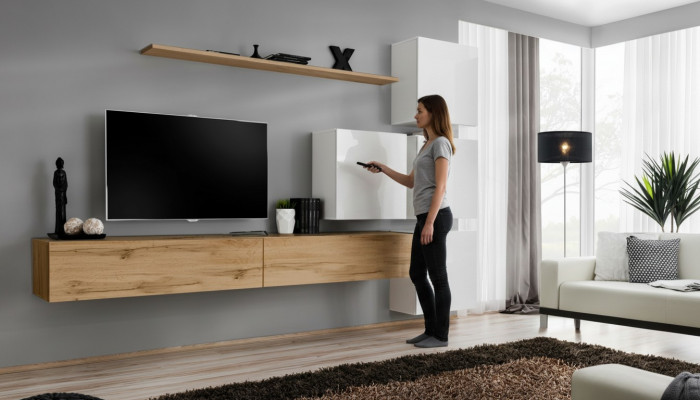 Wunnwand Braun Wunnzëmmer Holz Modern Miwwelen Garnitur Luxus Komplett Wandsschaf