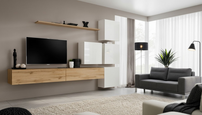 Wunnwand Braun Wunnzëmmer Holz Modern Miwwelen Garnitur Luxus Komplett Wandsschaf