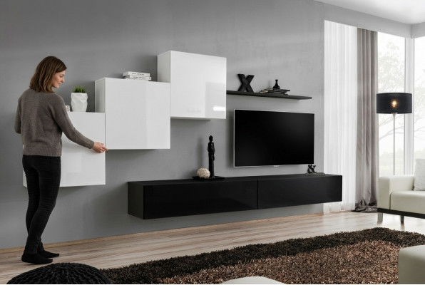 Schwaarz Wunnwand Komplett TV-Ständer Wandregal Luxus Wandschaf Design