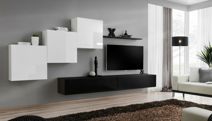 Schwaarz Wunnwand Komplett TV-Ständer Wandregal Luxus Wandschaf Design