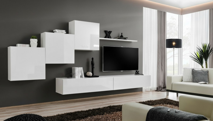 Wäiss Wunnwand TV-Stänner Sideboard Komplett Modern Wunnzëmmer Regaler Holz Nei