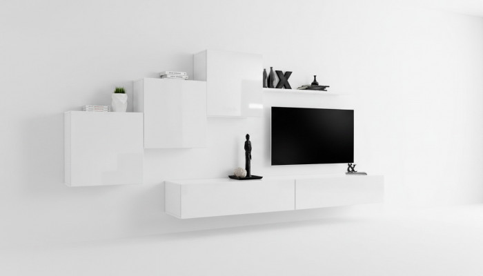 Wäiss Wunnwand TV-Stänner Sideboard Komplett Modern Wunnzëmmer Regaler Holz Nei
