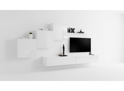 Wäiss Wunnwand TV-Stänner Sideboard Komplett Modern Wunnzëmmer Regaler Holz Nei