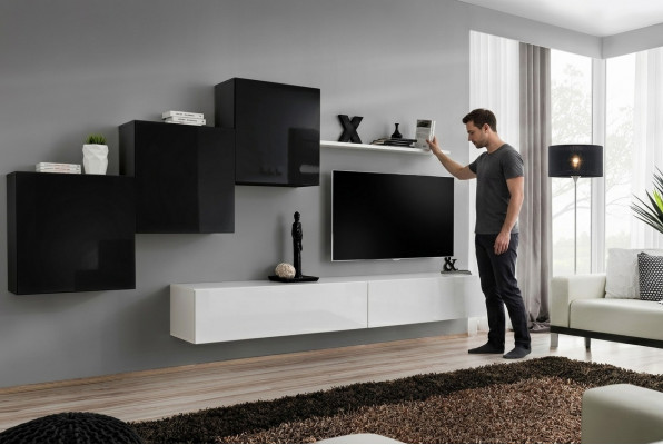 Komplett Designer Wunnzëmmer 3x Mauerchrëschter Wäiss Sideboard 6tlg. Wunnwand Nei
