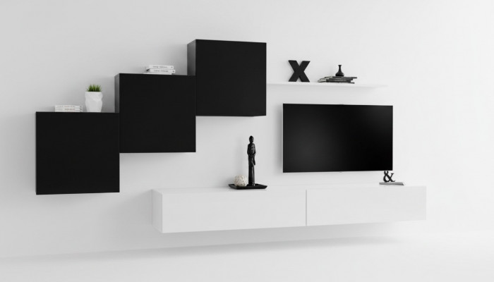 Komplett Designer Wunnzëmmer 3x Mauerchrëschter Wäiss Sideboard 6tlg. Wunnwand Nei