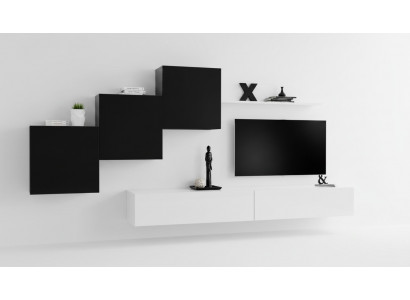 Komplett Designer Wunnzëmmer 3x Mauerchrëschter Wäiss Sideboard 6tlg. Wunnwand Nei