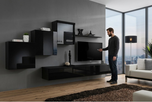 Wunnzëmmer Set Wohnwand Wandschränke TV-Ständer Wand Regal Sideboard Komplett