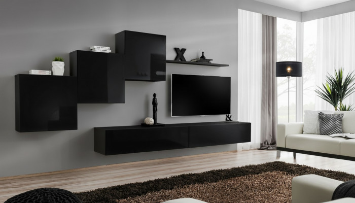 Wunnzëmmer Set Wohnwand Wandschränke TV-Ständer Wand Regal Sideboard Komplett