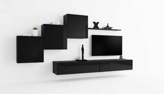 Wunnzëmmer Set Wohnwand Wandschränke TV-Ständer Wand Regal Sideboard Komplett
