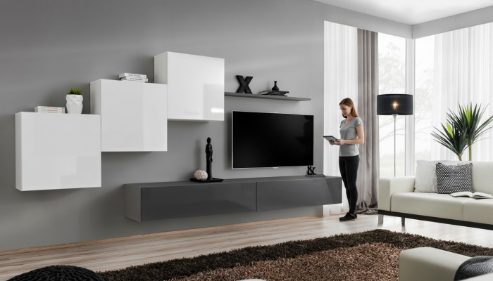 Designer Wunnwand Grau TV Ständer Moderne Sideboard Wandregal TV Stänner Nei