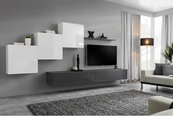 Designer Wunnwand Grau TV Ständer Moderne Sideboard Wandregal TV Stänner Nei