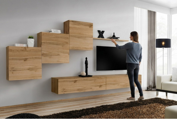 Designer Wunnwand Braun TV Stänn Modern Säitenarescht Wandregal Wandschaf 6 Stéck