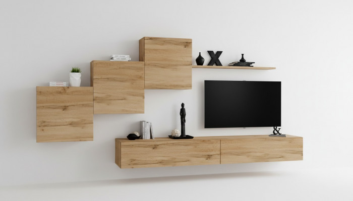 Designer Wunnwand Braun TV Stänn Modern Säitenarescht Wandregal Wandschaf 6 Stéck