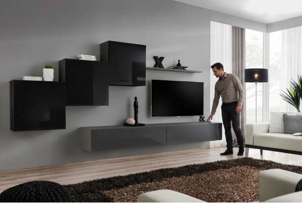 Wunnzëmmer Set Wandregal TV-Stänner Gro Wunnwand Luxus Schaf Design 6tlg.Neij.